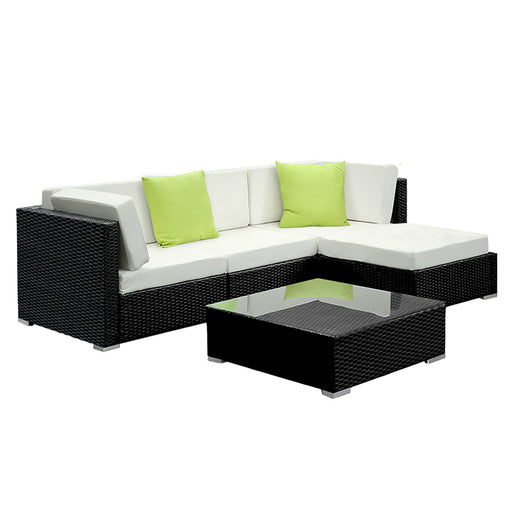 Gardeon 5PC Outdoor Furniture Sofa Set Wicker Garden Patio Pool Lounge Furniture > Outdoor FF-SOFA-BK-5PC-AB-N Online Furniture