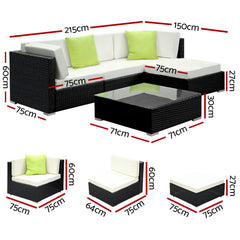 Gardeon 5PC Sofa Set with Storage Cover Outdoor Furniture Wicker Furniture > Outdoor FF-SOFA-BK-5PC-AB Online Furniture