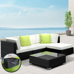 Gardeon 5PC Sofa Set with Storage Cover Outdoor Furniture Wicker Furniture > Outdoor FF-SOFA-BK-5PC-AB Online Furniture