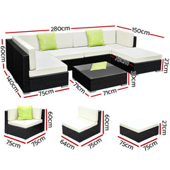 Gardeon 7PC Outdoor Furniture Sofa Set Wicker Garden Patio Pool Lounge Furniture > Outdoor FF-SOFA-BK-7PC-ABC-N Online Furniture