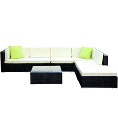 Gardeon 7PC Outdoor Furniture Sofa Set Wicker Garden Patio Pool Lounge Furniture > Outdoor FF-SOFA-BK-7PC-ABC-N Online Furniture