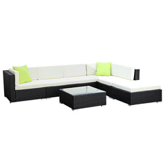 Gardeon 7PC Outdoor Furniture Sofa Set Wicker Garden Patio Pool Lounge Furniture > Outdoor FF-SOFA-BK-7PC-ABC-N Online Furniture