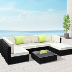 Gardeon 7PC Outdoor Furniture Sofa Set Wicker Garden Patio Pool Lounge Furniture > Outdoor FF-SOFA-BK-7PC-ABC-N Online Furniture