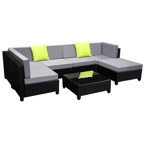 Gardeon 7PC Sofa Set Outdoor Furniture Lounge Setting Wicker Couches Garden Patio Pool Furniture > Outdoor FF-BONDI-BK-ABCD Online Furniture