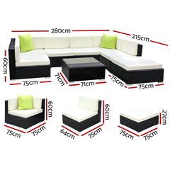 Gardeon 8PC Sofa Set with Storage Cover Outdoor Furniture Wicker Furniture > Outdoor FF-SOFA-BK-8PC-ABE Online Furniture