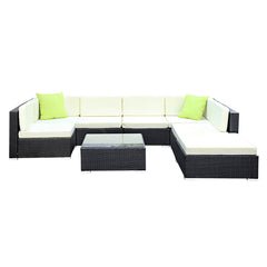 Gardeon 8PC Sofa Set with Storage Cover Outdoor Furniture Wicker Furniture > Outdoor FF-SOFA-BK-8PC-ABE Online Furniture