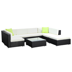 Gardeon 8PC Sofa Set with Storage Cover Outdoor Furniture Wicker Furniture > Outdoor FF-SOFA-BK-8PC-ABE Online Furniture