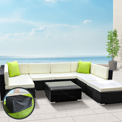 Gardeon 8PC Sofa Set with Storage Cover Outdoor Furniture Wicker Furniture > Outdoor FF-SOFA-BK-8PC-ABE Online Furniture