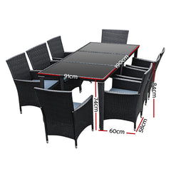 Gardeon 9 Piece Outdoor Dining Set - Black Furniture > Outdoor FF-DINING-9CLS-BK-ABCD Online Furniture