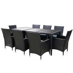 Gardeon 9 Piece Outdoor Dining Set - Black Furniture > Outdoor FF-DINING-9CLS-BK-ABCD Online Furniture