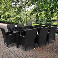 Gardeon 9 Piece Outdoor Dining Set - Black Furniture > Outdoor FF-DINING-9CLS-BK-ABCD Online Furniture