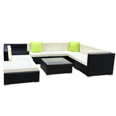 Gardeon 9PC Outdoor Furniture Sofa Set Wicker Garden Patio Pool Lounge Furniture > Outdoor FF-SOFA-BK-9PC-ABCD-N Online Furniture