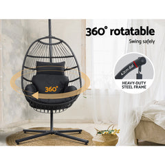 Gardeon Egg Swing Chair Hammock Stand Outdoor Furniture Hanging Wicker Seat Grey Furniture > Outdoor HM-EGG-ROPE-XD-GREY Online Furniture