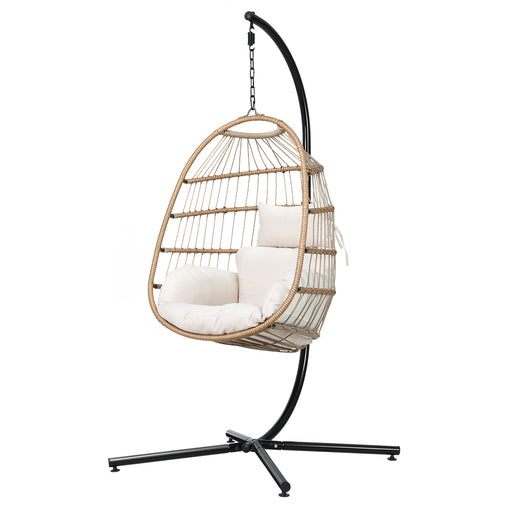 Gardeon Egg Swing Chair Hammock With Stand Outdoor Furniture Hanging Wicker Seat Furniture > Outdoor HM-EGG-ROPE-XD-YE Online Furniture