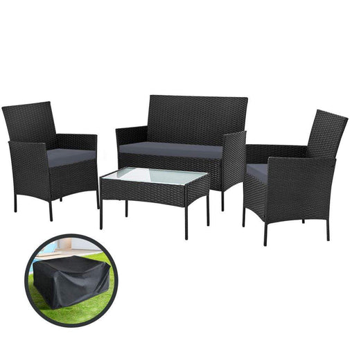 Gardeon Garden Furniture Outdoor Lounge Setting Wicker Sofa Patio Storage Cover Black - ozily