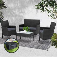 Gardeon Garden Furniture Outdoor Lounge Setting Wicker Sofa Patio Storage Cover Black - ozily