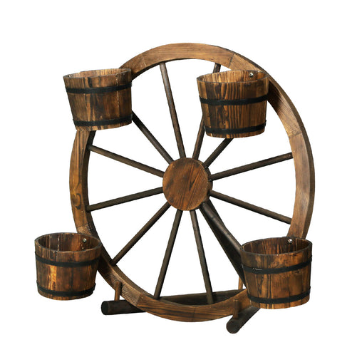 Gardeon Garden Ornaments Decor Wooden Wagon Wheel Rustic Outdoor Planter flower Furniture > Outdoor GD-WHEEL-SH2264-AB Online Furniture