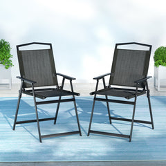 Gardeon Outdoor Chairs Portable Folding Camping Chair Steel Patio Furniture Furniture > Outdoor ODF-CHAIR-FOLD-BK-2X Online Furniture