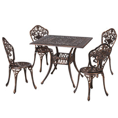 Gardeon Outdoor Dining Set 5 Piece Chairs Table Cast Aluminum Patio Brown Furniture > Outdoor FF-DINING-CALU-BR-AB Online Furniture