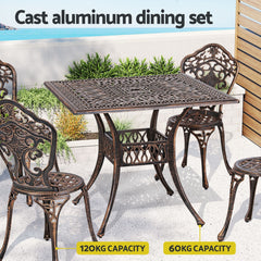 Gardeon Outdoor Dining Set 5 Piece Chairs Table Cast Aluminum Patio Brown Furniture > Outdoor FF-DINING-CALU-BR-AB Online Furniture