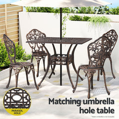 Gardeon Outdoor Dining Set 5 Piece Chairs Table Cast Aluminum Patio Brown Furniture > Outdoor FF-DINING-CALU-BR-AB Online Furniture