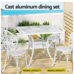 Gardeon Outdoor Dining Set 5 Piece Chairs Table Cast Aluminum Patio White Furniture > Outdoor FF-DINING-CALU-WH-AB Online Furniture