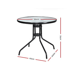 Gardeon Outdoor Dining Table Bar Setting Steel Glass 70CM Furniture > Outdoor FF-TABLE-GL80 Online Furniture