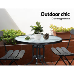 Gardeon Outdoor Dining Table Bar Setting Steel Glass 70CM Furniture > Outdoor FF-TABLE-GL80 Online Furniture