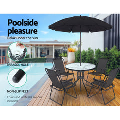 Gardeon Outdoor Dining Table Bar Setting Steel Glass 70CM Furniture > Outdoor FF-TABLE-GL80 Online Furniture