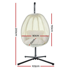 Gardeon Outdoor Egg Swing Chair Patio Furniture Pod Stand Canopy Foldable Cream Furniture > Outdoor HM-EGG-FOLD-S-CREAM Online Furniture