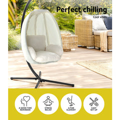 Gardeon Outdoor Egg Swing Chair Patio Furniture Pod Stand Canopy Foldable Cream Furniture > Outdoor HM-EGG-FOLD-S-CREAM Online Furniture