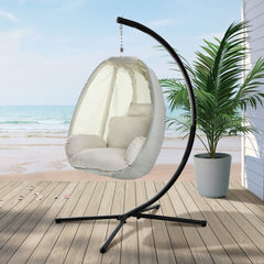 Gardeon Outdoor Egg Swing Chair Patio Furniture Pod Stand Canopy Foldable Cream Furniture > Outdoor HM-EGG-FOLD-S-CREAM Online Furniture