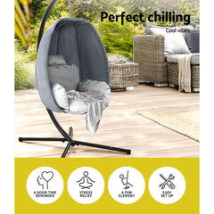 Gardeon Outdoor Egg Swing Chair Patio Furniture Pod Stand Canopy Foldable Grey Furniture > Outdoor HM-EGG-FOLD-S-GREY Online Furniture