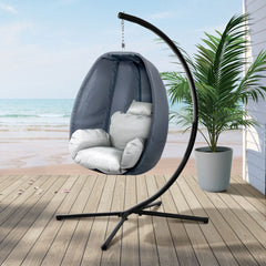 Gardeon Outdoor Egg Swing Chair Patio Furniture Pod Stand Canopy Foldable Grey Furniture > Outdoor HM-EGG-FOLD-S-GREY Online Furniture