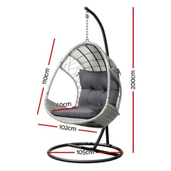 Gardeon Outdoor Egg Swing Chair Wicker Furniture Pod Stand Armrest Light Grey Furniture > Outdoor HM-EGG-RAN-S-ARM-LGR Online Furniture