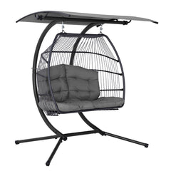 Gardeon Outdoor Egg Swing Chair Wicker Furniture Pod Stand Canopy 2 Seater Grey Furniture > Outdoor HM-EGG-FOLD-D-GR Online Furniture