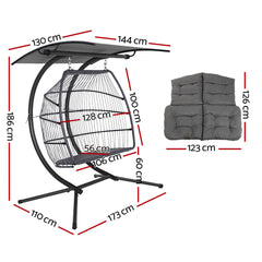 Gardeon Outdoor Egg Swing Chair Wicker Furniture Pod Stand Canopy 2 Seater Grey Furniture > Outdoor HM-EGG-FOLD-D-GR Online Furniture