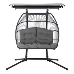 Gardeon Outdoor Egg Swing Chair Wicker Furniture Pod Stand Canopy 2 Seater Grey Furniture > Outdoor HM-EGG-FOLD-D-GR Online Furniture