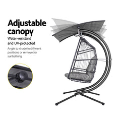 Gardeon Outdoor Egg Swing Chair Wicker Furniture Pod Stand Canopy 2 Seater Grey Furniture > Outdoor HM-EGG-FOLD-D-GR Online Furniture