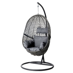 Gardeon Outdoor Egg Swing Chair Wicker Rattan Furniture Pod Stand Cushion Black Furniture > Outdoor HM-EGG-J-SELIPS-S-BK-AB Online Furniture