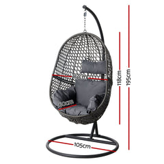 Gardeon Outdoor Egg Swing Chair Wicker Rattan Furniture Pod Stand Cushion Black Furniture > Outdoor HM-EGG-J-SELIPS-S-BK-AB Online Furniture