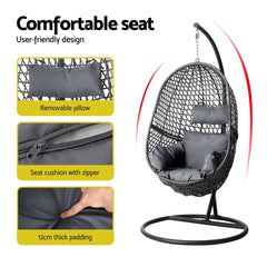 Gardeon Outdoor Egg Swing Chair Wicker Rattan Furniture Pod Stand Cushion Black Furniture > Outdoor HM-EGG-J-SELIPS-S-BK-AB Online Furniture