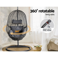 Gardeon Outdoor Egg Swing Chair Wicker Rattan Furniture Pod Stand Cushion Black Furniture > Outdoor HM-EGG-J-SELIPS-S-BK-AB Online Furniture