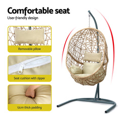 Gardeon Outdoor Egg Swing Chair Wicker Rattan Furniture Pod Stand Cushion Yellow Furniture > Outdoor HM-EGG-J-NEST-S-YE-AB Online Furniture