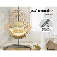 Gardeon Outdoor Egg Swing Chair Wicker Rattan Furniture Pod Stand Cushion Yellow Furniture > Outdoor HM-EGG-J-NEST-S-YE-AB Online Furniture