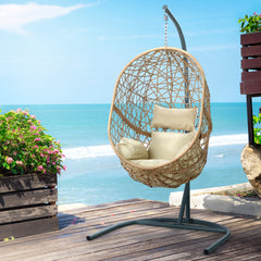 Gardeon Outdoor Egg Swing Chair Wicker Rattan Furniture Pod Stand Cushion Yellow Furniture > Outdoor HM-EGG-J-NEST-S-YE-AB Online Furniture