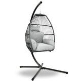 Gardeon Outdoor Egg Swing Chair Wicker Rope Furniture Pod Stand Cushion Grey