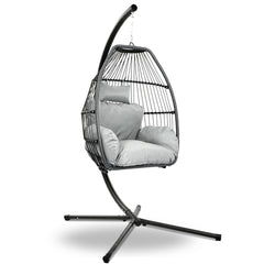 Gardeon Outdoor Egg Swing Chair Wicker Rope Furniture Pod Stand Cushion Grey Furniture > Outdoor HM-EGG-ROPE-S-GREY Online Furniture