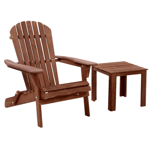 Gardeon Outdoor Folding Beach Camping Chairs Table Set Wooden Adirondack Lounge Furniture > Outdoor FF-BEACH-NTLCHTB-BR Online Furniture