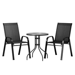 Gardeon Outdoor Furniture 3PC Table and chairs Stackable Bistro Set Patio Coffee Furniture > Outdoor FF-STA-AL80-BK Online Furniture